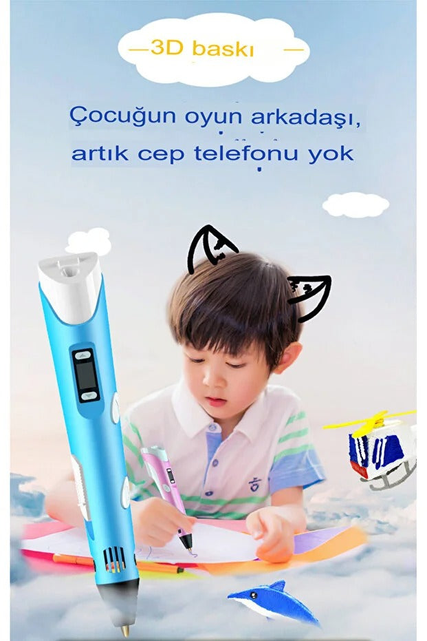 3D Çizim Kalemi ve 60 Metre Renkli Filament Seti – Üç Boyutlu Yazıcı Kalem