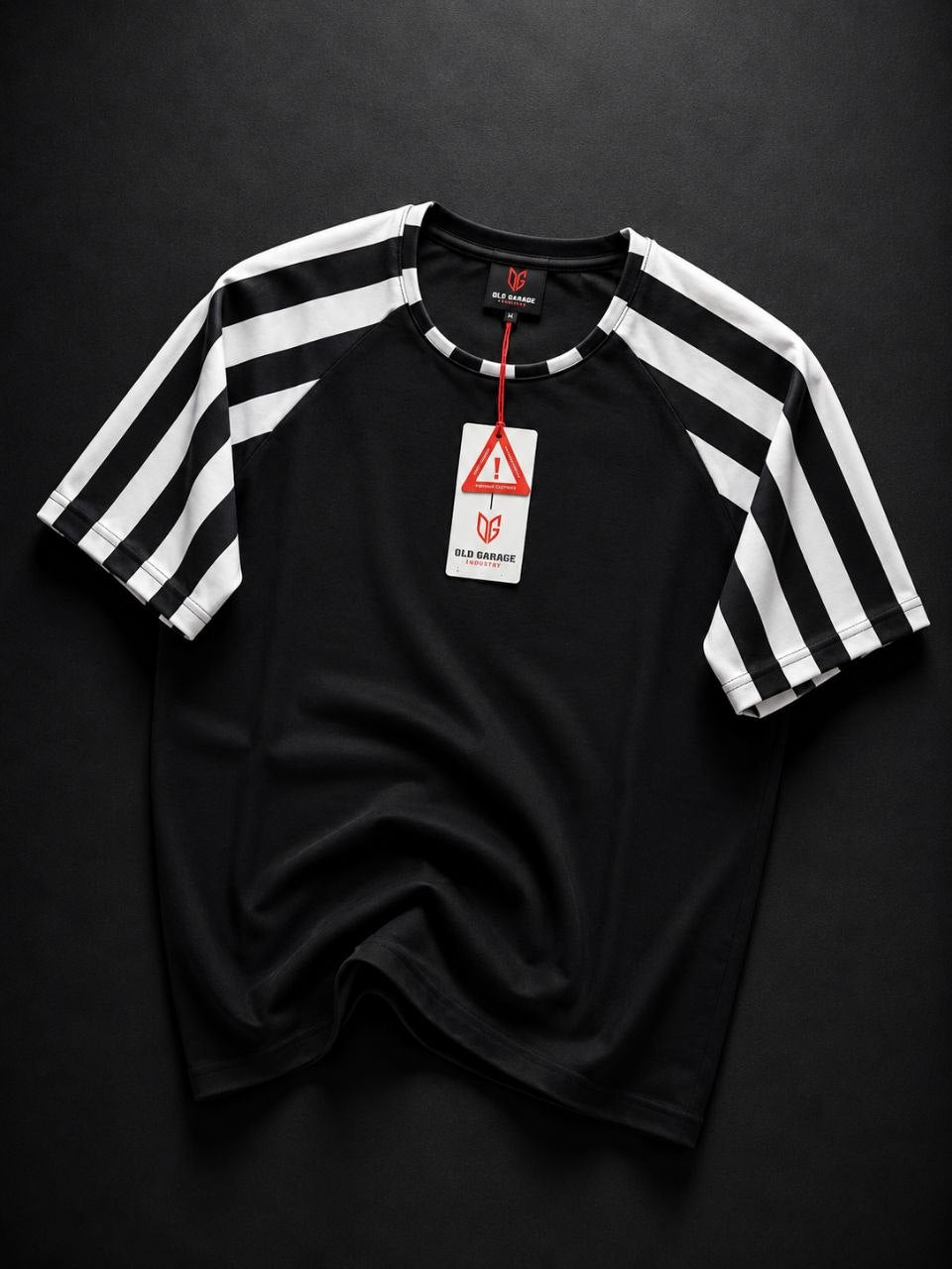 Çizgili Reglan Kol Bisiklet Yaka Tişört - Siyah & Beyaz